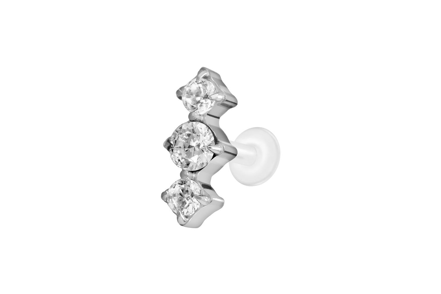 PTFE Labret Piercing mit Innengewinde + Titan-Aufsatz 3 EINGEFASSTE KRISTALLE